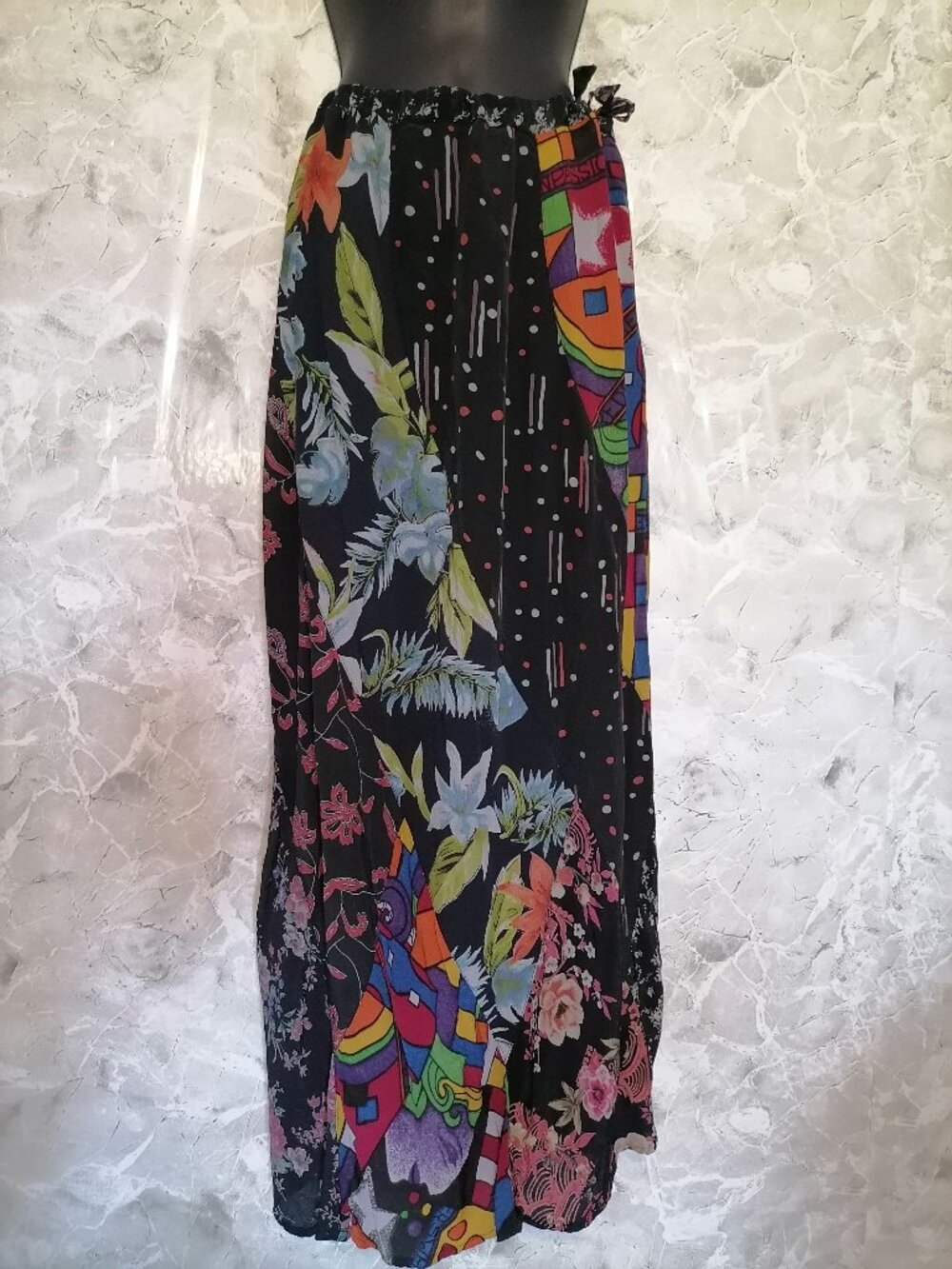 Sacred Threads Black Floral Rayon Maxi Skirt Size M